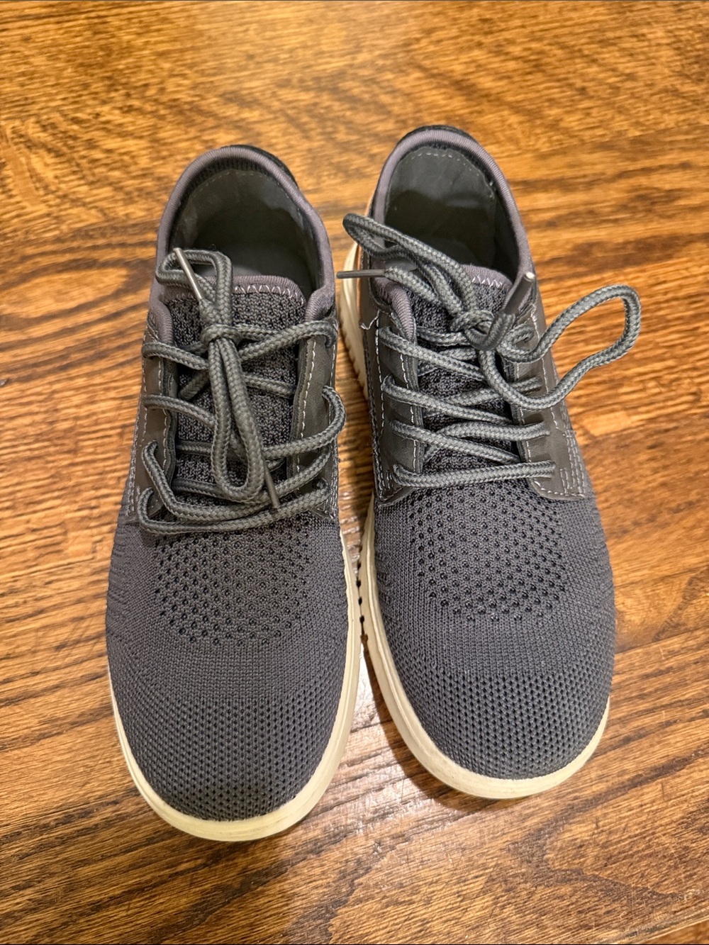 Boy's Casual Knit Lace-Up Sneakers in Dark Gray